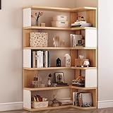 Snaweo Offenes Eckregal, mehrstöckiges Eck-bücherregal, würfelförmiges Präsentationsregal aus Holz, eckregal bodenstehendes für Spielzeuge auf kleinem Raum, Bücheraufbewahrung, Spielzimmer(Wood color,