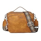 Gladdon Umhängetasche Damen, Schultertasche mit Reißverschluss, Crossbody Bag, Leder handtasche klein, Breite Schultergurte Jacquard-Gewebe