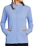 MASKERT Damen UV Shirt Sonnenschutz Hoodie Laufshirt Langarm Full Zip Funktionsshirt Wandershirts Sportshirt Running mit Taschen Outdoor Jacke UPF 50+, Lavendelblau M