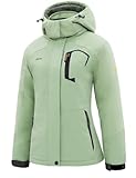 GEMYSE Damen Skijacke Wasserdicht Fleece Winterjacke Winddicht Schneejacke mit Kapuze für Outdoor Aktivitäten und Sport(Eisgrün,S)
