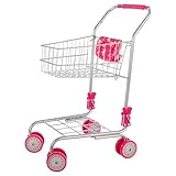 Idena 40250 - Einkaufswagen aus Metall, zusammenklappbarer Wagen mit pinken Details, Zubehör für Spielküche und Kaufmannsladen, für Kinder ab 3 Jahren