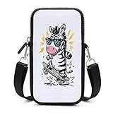 Jubonexis Niedliche Cartoon-Zebra-Skateboarding-Crossbody-Tasche für Mobiltelefone und Smartphone-Tasche mit verstellbarem Riemen