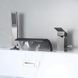 BiaoTeng 3 Loch Wannenarmatur Wasserfall Badewannenarmatur für Wannenrand Warm und Kalt Messing Mischbatterie Badewanne mit Handbrause Grau