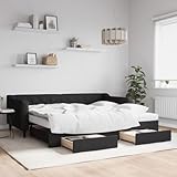 Hommdiy Tagesbett,Schlafsofa Polsterbett,Einzelbett Gästebett mit Lattenrost,Sofabett Tagesbett,Schwarz 90x200 cm Stoff mit Bettkasten & Schublade & Matratze