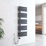 EMKE Handtuchheizkörper Elektrisch 1320x400 mm, Badheizkörper Elektrisch mit Thermostat Elektrischer Handtuchwärmer Handtuchtrockner Handtuch Heizkörper Bad Handtuchhalter mit Heizstab Anthrazit 600W