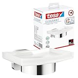 tesa ELEGAANT Seifenschale mit Wandhalterung, satiniertem Glas und verchromtem Edelstahl - zur Wandbefestigung ohne Bohren, inkl. Klebelösung - 79mm x 124mm x 119mm