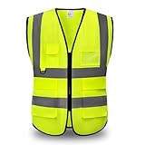 YUANVEST Sicherheitswesten Warnweste,Hohe Sichtbarkeit Reflektierende Sicherheitsweste,2-Zoll Reflektierende Streifen Hohe Sichtbarkeit Weste,Erfüllt ANSI/ISEA Standards(Gelb-L)
