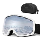 Fouvin Skibrille, Snowboard Skibrille für Damen Herren, Anti Beschlag mit sphärischer abnehmbarer Scheibe, Winter Schneebrille (Weiß)