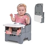 BABELIO Reise-Babystuhl für aufrechte Haltung, kompakter faltbarer Bodensitz mit wasserdichtem PU-Kissen, ideal für Baby, Esstisch, Camping, Strand, Schiefergrau