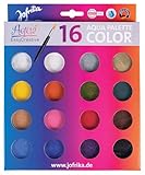 JOFRIKA Aqua Color Palette 16er | Schminke mit 15 Farben und Glitzerpuder | Inklusive Pinsel | Wischfest | Wasserlöslich | Leichte Handhabung | Karneval, Halloween u. Events | mehrfarbig 708795 - STD