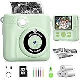 GREENKINDER Kinderkamera Sofortbildkamera, 1080P 2,4 Zoll Sofortbildkamera Kinder mit Druckpapier & 32G Karte, Digitalkamera Kinder mit Farbigen Stiften,Geschenk für Jungen und Mädchen 3-12 Jahre
