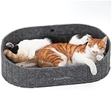 FUKUMARU Kratzbrett für Katzen, 61 cm Kratzpappe in Sofa-Form, Umkehrbares Katzenbett, Runde Kratzpads aus hochwertiger Filz und Karton, Dunkelgrau.