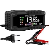 YONHAN Autobatterie Ladegerät 6A12V LiFePO4Smart Vollautomatische KFZ Batterieladegerät LCD Touchscreen Temperaturkompensation Reparaturmodus Ladegerät für Auto Motorrad KleintransporterAGM, Gel, SLA