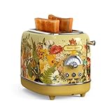 Hazel Quinn X Eduardo Recife Kooperations 2-Scheiben Retro-Toaster, 6 Bräunungsstufen, 3 Funktionen, Herausnehmbare Krümelschublade, 1,5 Zoll Extra-Breite Schlitze, Einfach zu Reinigen, Blumendruck