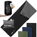 MONTARAY Deckenschlafsack ohne Kapuze 3°C INKL. KISSEN - Outdoor Winter-Schlafsack & Sommer-Schlafsack 150GSM 3-4 Jahreszeiten - Hütten-Schlafsack Damen, Herren & Erwachsene - Sleeping Bag warm leicht