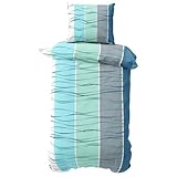 Visaggio Mikrofaser Bettwäsche Set 135x200 cm Bettbezug Bettwaren Wellen gestreift modern Blau Türkis mit verdecktem Reissverschluss 2 teilig
