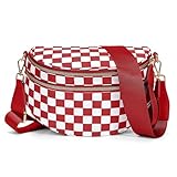Bauchtaschen für Damen, Nylon, kariert, Bauchtasche, kariert, Schwarz und Weiß, karierte Gürteltasche, rot, Lässiger Stil
