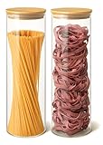 Praknu Vorratsdosen mit Deckel für Spaghetti 2er Set - Luftdicht mit Holzdeckel - Spülmaschinenfest - Hoch 30cm - Spaghetti Aufbewahrung