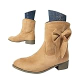 Generisch Cowboystiefel Damen Westernstiefel Elegant Cowboy Wildleder Stiefeletten Ankle Boots Halbhoch Damenstiefel Einfarbige Herbstschuhe Stiefel Halbstiefel Schlupfschuhe