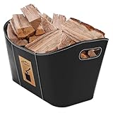 Kestek Brennholzkorb Salzburg schwarz 530x350x310 mm - Kaminholzkorb, Holztragekorb, Feuerholzkorb, Aufbewahrung für Holzlagerung