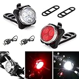 HUIKUANGEU LED Fahrradlicht Set,Fahrradbeleuchtung,Fahrradlicht USB Aufladbar,LED Lampe Set für Außenbereich,LED Licht,Helles Licht,Kann Auch als Kinderwagen Licht/Helm Licht/Rucksack Licht