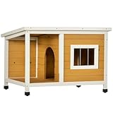 PawHut Hundehütte, Tannenholz, Hundehaus mit Terrasse und aufklappbarem Asphaltdach, Hütte für kleine Hunde, Indoor, Outdoor, wetterfest, Orange, 85,5 x 62 x 60 cm