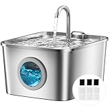 Katzenbrunnen Edelstahl Trinkbrunnen für Katze: 2,6L Katzentrinkbrunnen mit Kabel, Ultra leise Wasserbrunnen für Katzen mit Wasserstandsfenster, LED, Aktivkohlefilter, 3 Filter + 3 Sponges