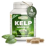 Kelp Kapseln, hochdosiert, 450mg - 120 Kapseln, vegan. Natürliche Jodquelle - für Schilddrüse, Nerven & Haut. OHNE künstliche Zusätze - laborgeprüft. Von Greenfood.
