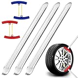 3 Stück Montierhebel Motorrad mit 4 Felgenschützern, 30cm Reifenmontierhebel aus Hochfestem Stahl, Tragbar Reifen Montiereisen Reifenmontage Werkzeug, Einfach zu Bedienen, für Motorrad Fahrrad Auto