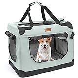 Yokee Tragbare faltbare Hundebox – tragbare Reisebox für Haustiere, 3-türig, faltbar, weiche Hundebox mit strapazierfähigem, reißfestem Netzfenster, weiches Chenille-Pad, drinnen und draußen (M, grau)