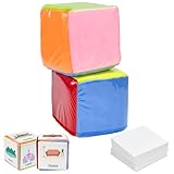 Zuxbolf 2 Stück Schaumstoffwürfel Würfel mit Einstecktaschen 10cm Spielwürfel mit 24 Leeren Karten Bewegungswürfel Bunt DIY Lernspiel Taschenwürfel Groß Stoffwürfel für Kindergarten Schule Vorschule