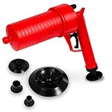 EBERTH Pressluft Rohrreiniger zur effektiven Reinigung von Waschbecken, Toiletten und Duschen, Abflussreiniger Pressluft Pistole, 4 Aufsätze Ø 4,5-20 cm, Reiniger WC, Abfluss, gegen Verstopfungen