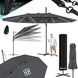 KESSER® Sonnenschirm Doppelsonnenschirm mit LED 4,6m x 2,7m | Ampelschirm Abdeckung & Windsicherung mit Kurbel & Ständer | Kurbelschirm Aluminium wasserabweisend Neigbar Kippbar 360° Drehbar Anthrazit