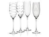 MIKASA Cheers Kristall Champagnerflöten Set, 4 Stück, Champagnergläser mit originellem Design, 250ml