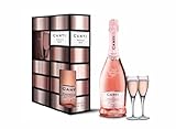 Canti - Prosecco D.O.C. Millesimato, Rosé sekt extra Trocken, Geschenkpackung mit zwei gläsern, italienische Glera und Pinot Noir Rebsorten aus Veneto, frischer und süßer Geschmack, 1x750 ml