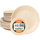 HAAGO 40 Palmblatt-Teller, zwei Größen (15cm & 25cm, je 20, rund) Kompostierbar & Einweg - Umweltfreundliches Picknick- & Outdoor-Geschirr - Gefrierschrank & Mikrowelle