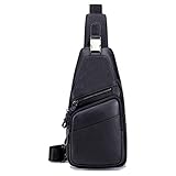 MANNUOSI Herren Schultertaschen Freizeit Fashion Echtleder Crossbody Tasche Schwarz A