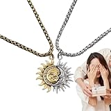 Paar Halskette Sonne Mond - Schmuck Halbanhänger Titanstahl | Retro Partnerkette Charm Für Damen Und Herren, Romantisches Geschenk Verliebte Valentinstag