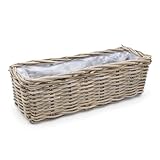 Spetebo Weide Pflanzkasten Natur - 60 cm/eckig - Rattan Blumen Korb mit Folie - Garten Deko Flechtkorb Pflanztopf Blumentopf