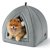 BEDSURE Katzenhöhle große Katzen Grau - Faltbare Katzenbett mit waschbaren Kissen, Katzenzelt für Kätzchen kleine, mittelgroße Haustier, weiches und warmes Katzenhaus für drinnen, 44x44x44cm