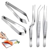 SamHeng 5 Stück Edelstahl Küchenpinzette, 2 Stück Fischgräten Flach und Schrägzange Grätenzange, 3 Stück Präzisions Küchenzange für Styling Design Kochzange Lebensmittel Pinzetten