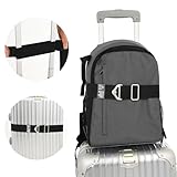 2 In 1 Koffergurt für GepäckgurteÜber Dem Griff Zum Hinzufügen Einer Tasche Verstellbarer Koffergurt mit Legierungsschnalle Elastischer Gürtel Kofferbänder für Koffer Gepäck Reisetasche (Schwarz, S)