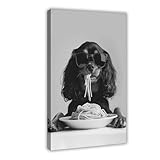 UTGN Poster auf Leinwand, Motiv: Cavalier King Charles Spaniel, Essen, Pasta, Wandkunstdruck, Bild, Gemälde, 20 x 30 cm