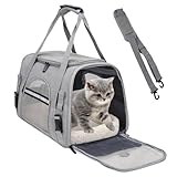 APKOL Transporttasche Katze,5 kg Faltbare Transportbox Katze mit Schulterriemen,Katzentransportbox Hunde Katzen Transportboxen,katzentransporttasche,Katzen Tragetasche für Katzen, kleine Hunde Grau,M