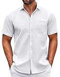 COOFANDY Herren Hemd Kurzarm Sommer Freizeit Hemden Basic Formales Tochzeit Business Hemd mit Tasche Weiß XL