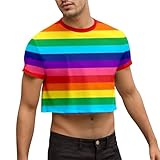 T-Shirt Herren Regenbogenstreifen Sportshirt Basic Rundhalsausschnitt T Shirt Lässige Kurzarm Oberteile Klassisch Streifen Kurzarmshirt Sommer Ringelshirt Bequeme Atmungsaktiv Unisex Hemd