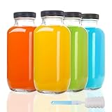 YBCPACK Smoothie Flaschen Glas 500ml, 4 Stück Wiederverwendbare Glasflaschen zum Befüllen, Leere Saftflaschen mit Deckel für Saft, Milch, Eistee und Smoothie to go