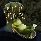 lifemet Außen Solar Gartendeko Frosch Gartenfiguren - Lustig Frösche Gartenstatuen, Led Figuren Draußen, mit Wasserdicht Lichterketten, Geschenke für Frauen Mama Oma, Deko für Terrasse Home Balkon