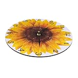 TOYANDONA Runde Sonnenblumen wanduhr aus Holz Geräuschlose Küchenuhr ohne Ticken Leichte Dekorative Hängende Uhr für Bad Wohnzimmer Schlafzimmer und Kinderzimmer Stilvolle Wanddekoration