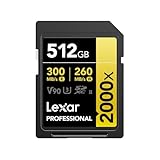 Lexar Professional SD Karte 512GB, SDXC UHS-II Speicherkarte ohne Lesegerät, Bis Zu 300MB/s Lesen, Class 10, U3, V90 SD Speicherkarte für DSLR, Videokameras in Kinoqualität